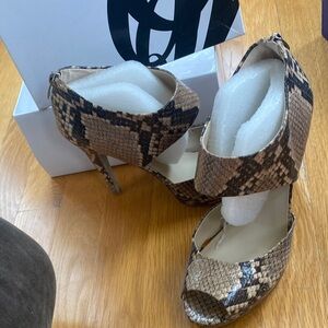 Nine West Brown Snakeprint Peep-Toe Stiletto Heels